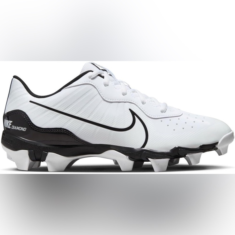Nike Kids White/Black Baseball Cleats with Swoosh